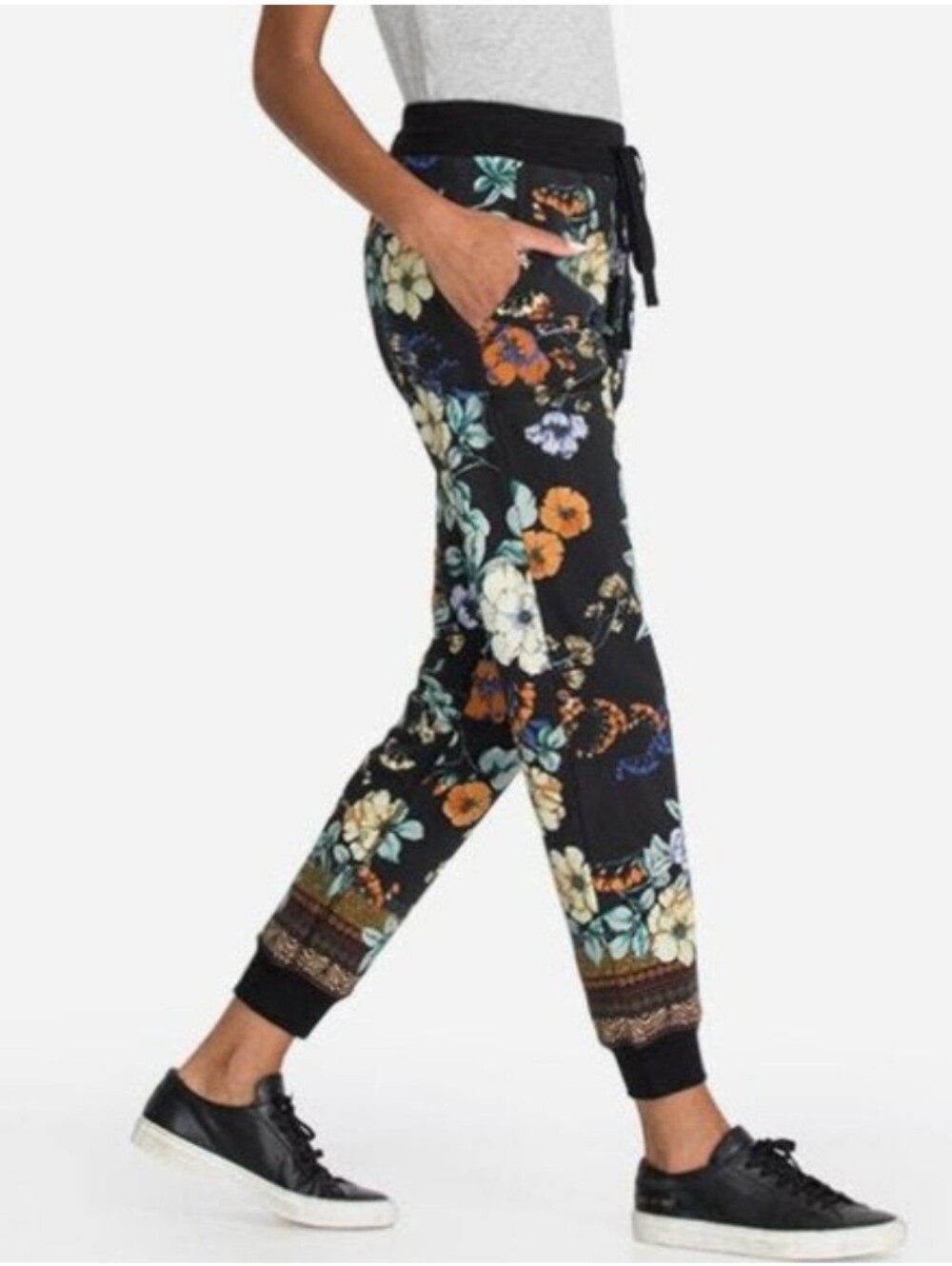 JWLA Johnny Was Golden Spring French Terry Jogger Floral Mixed Media Pants Sz L - Picture 2 of 13